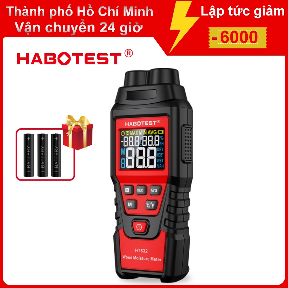 Habotest HT632 Máy đo độ ẩm bằng gỗ Bệnh bê tông Xi măng Brick Máy dò độ ẩm Máy đo độ ẩm Máy đo độ ẩm kỹ thuật số