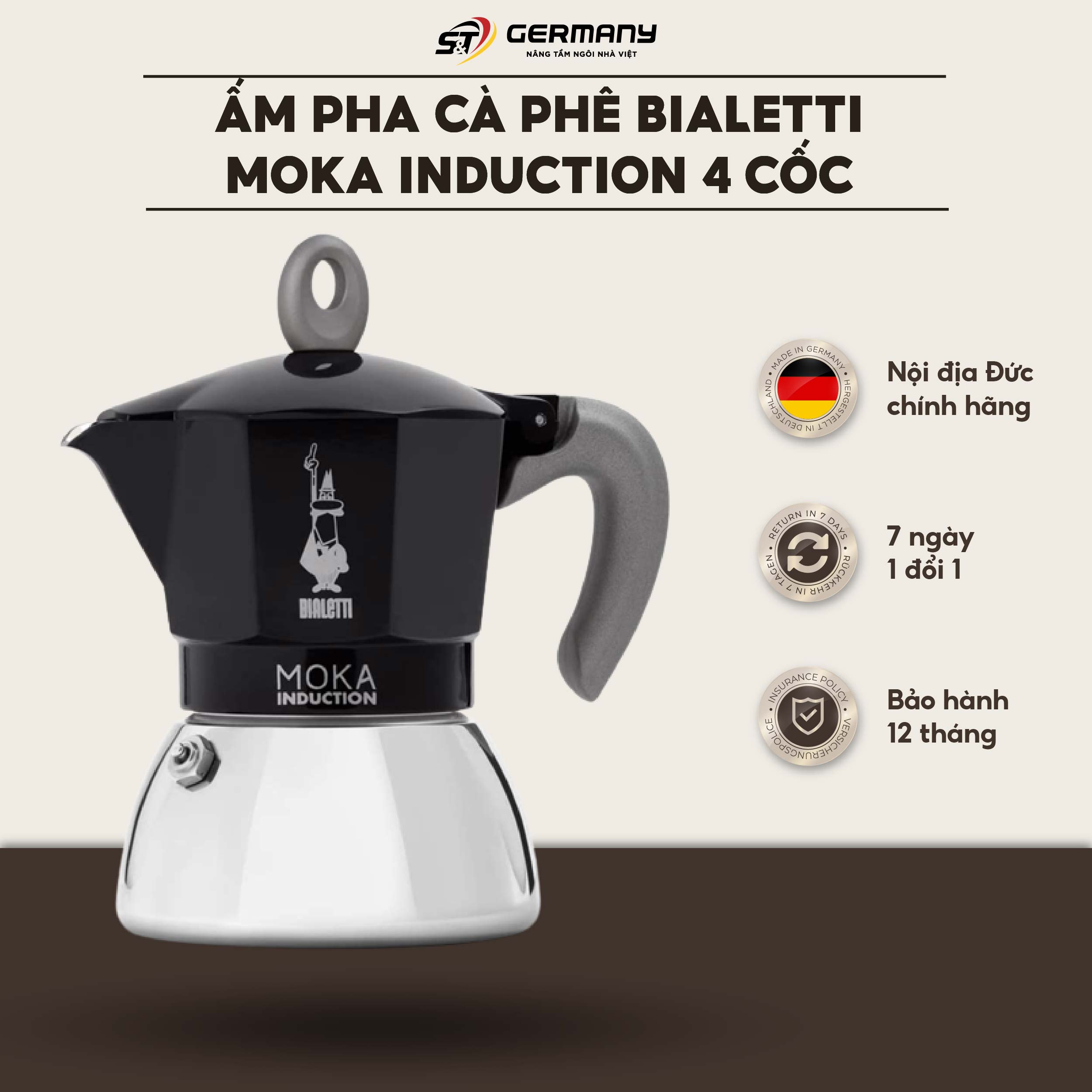 Ấm Pha Cà Phê Bialetti Moka Induction 4 Cốc Nội Địa Đức Bình Đun Cafe Bếp