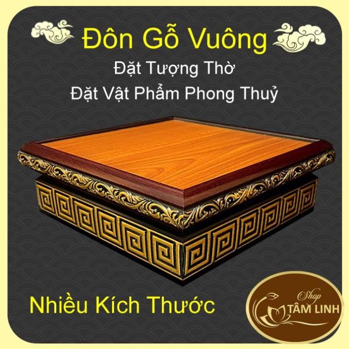 Đôn Gỗ Hình Vuông Có Hoa Văn Màu Vàng Nổi nhiều cỡ- tamlinhvanhoaphamphatgiao
