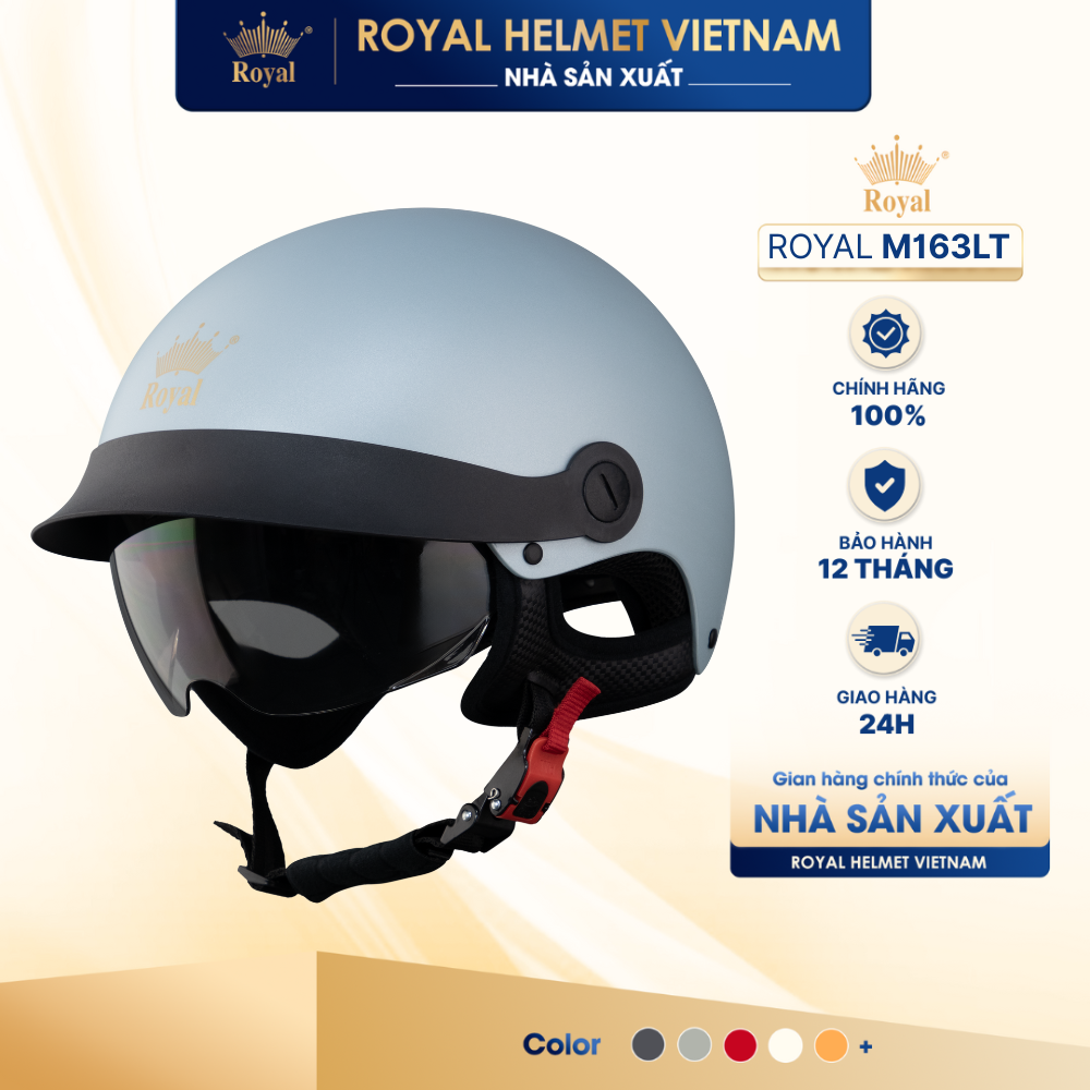 NHÀ SẢN XUẤT Mũ Bảo Hiểm Nữa Đầu Royal M163LT Chính Hãng Nón 1 2 Nam Nữ Lưỡi Trai Và Kính Âm Bảo Hành 12 Tháng | Trực tiếp từ NSX
