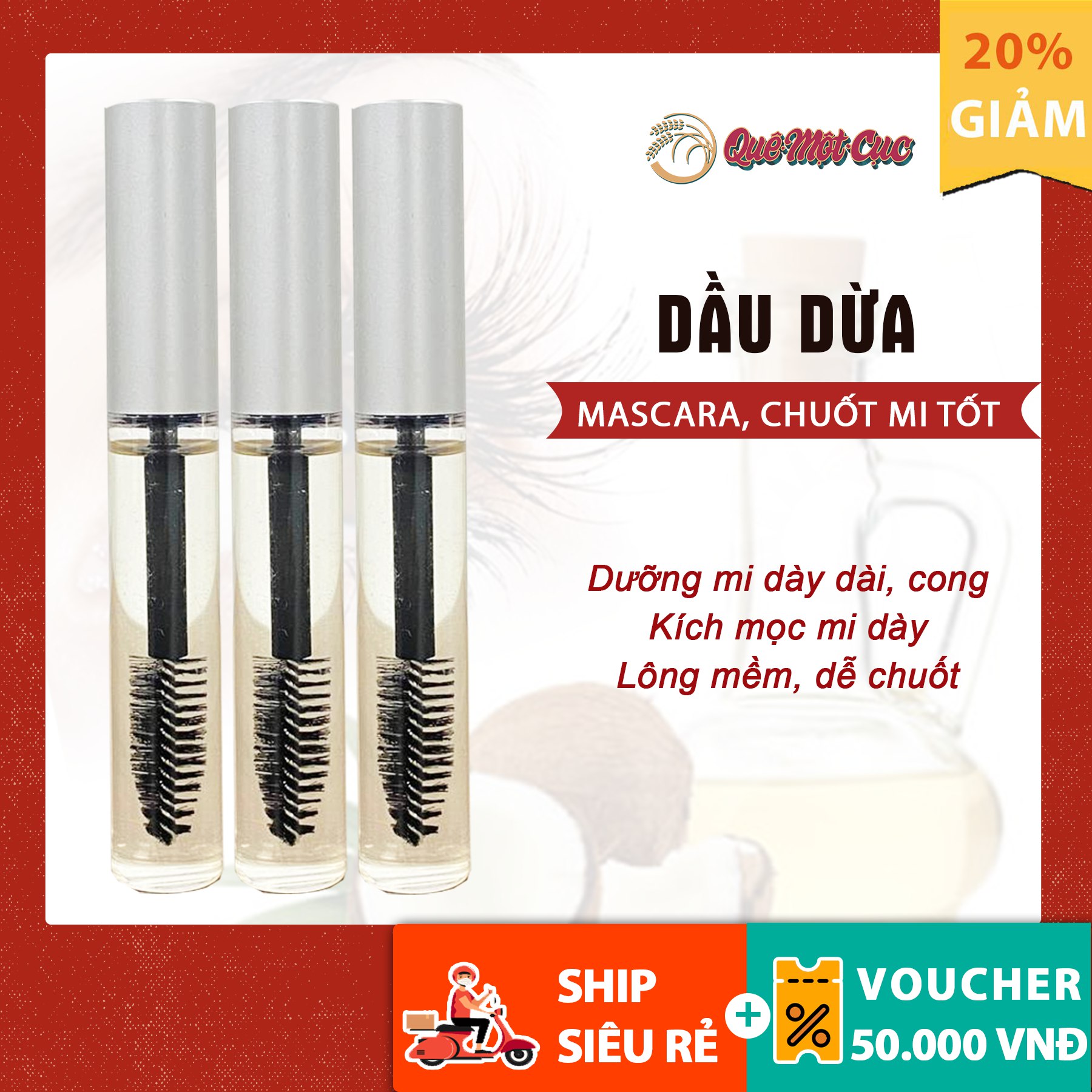 Chuốt mi mascara dầu dừa dưỡng mi (có ưu đãi) dày dài, cong vuốt chính hiệu Quê Một Cục