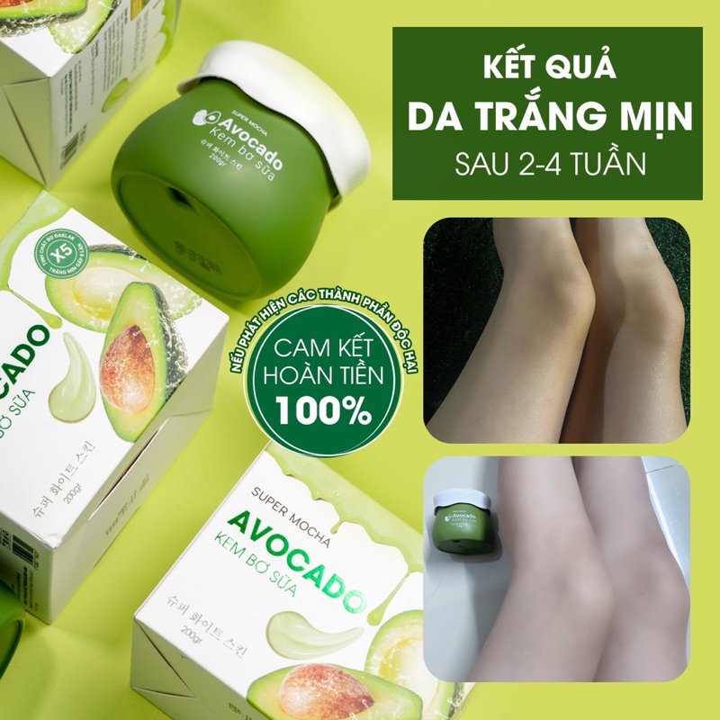 Kem Body Bơ Sữa Avocado Super Mocha 200g - Trắng mịn hoàn hảo