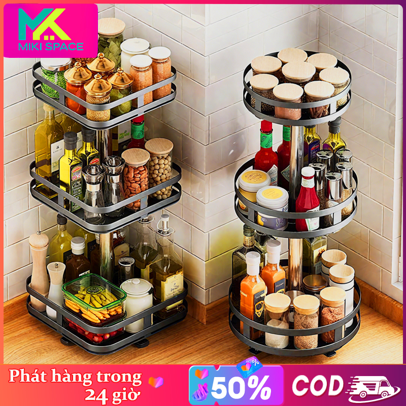 Kệ Đựng Gia Vị Xoay 360 Độ SIV 2/3 Tầng ,Kệ Để Đồ Nhà Bếp Thông Minh ,Dáng Vuông/Tròn