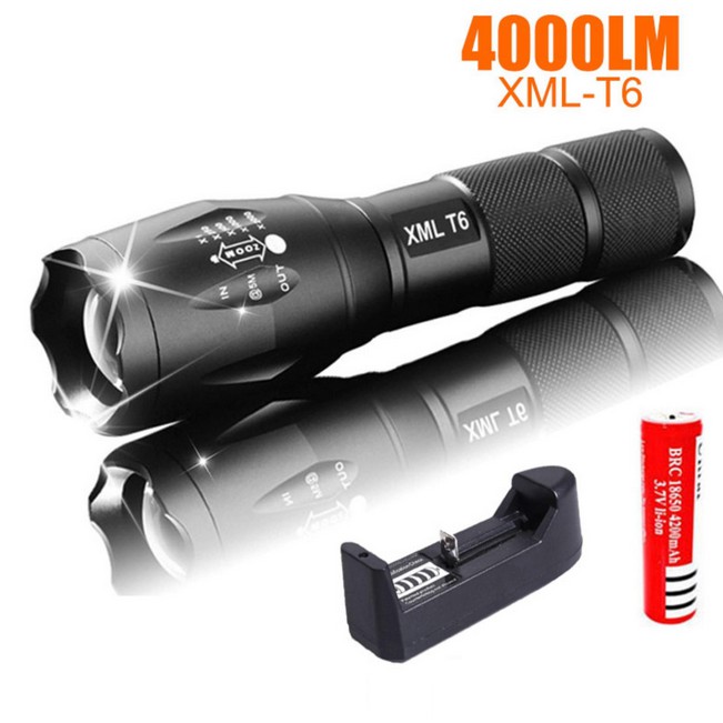 [LOẠI TỐT] Đèn Pin Siêu Sáng Cao Cấp T6 Hợp Kim Chống Nước, Pin Có Thể Sạc Lại - Đèn Pin Siêu Sáng ULTRA FIRE XML T6 - Đèn Pin Siêu Sáng T6 cự ly chiếu xa, chống nước tốt + Tặng kèm pin sạc, cốc sạc, hộp đẹp Fullbox