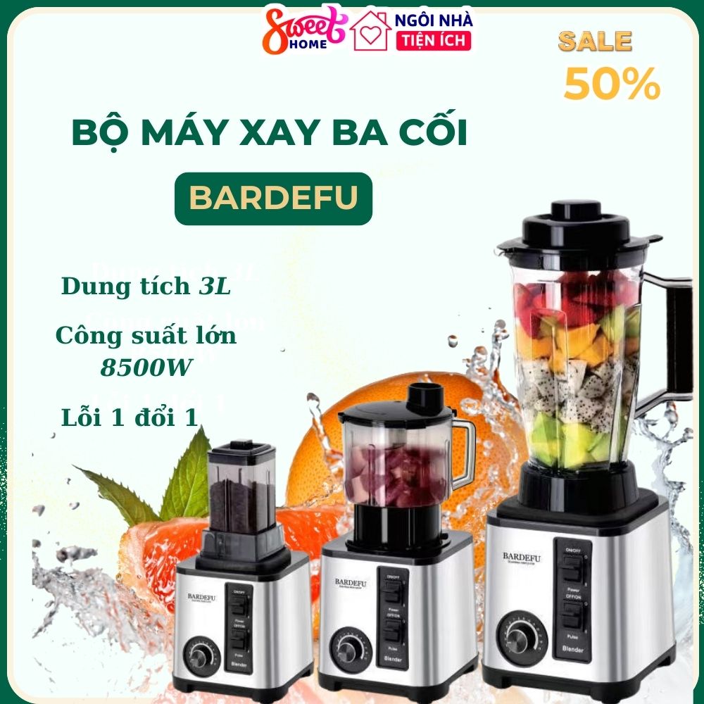 Máy xay sinh tố 3 cối công nghiệp công suất lớn 8500W, máy xay đa năng 3 cối xay thịt cá, hoa quả