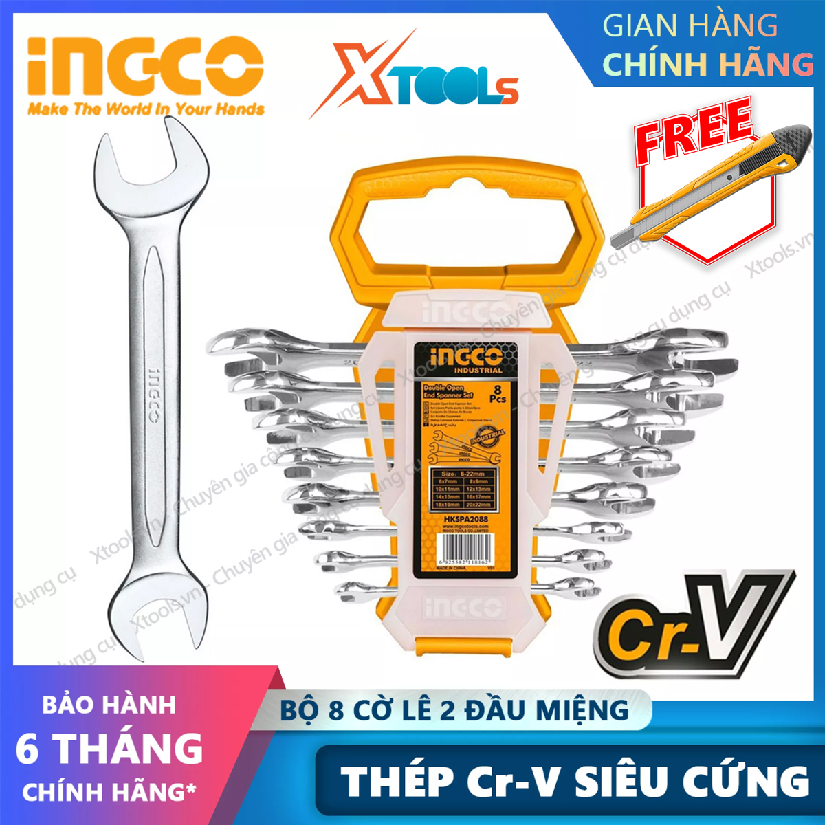 Bộ cờ lê vòng miệng tự động 8 chi tiết INGCO HKSPAR1082 size 8-19mm dụng cụ cơ khí sửa chữa ô tô xe máy nhà cửa máy móc thiết bị