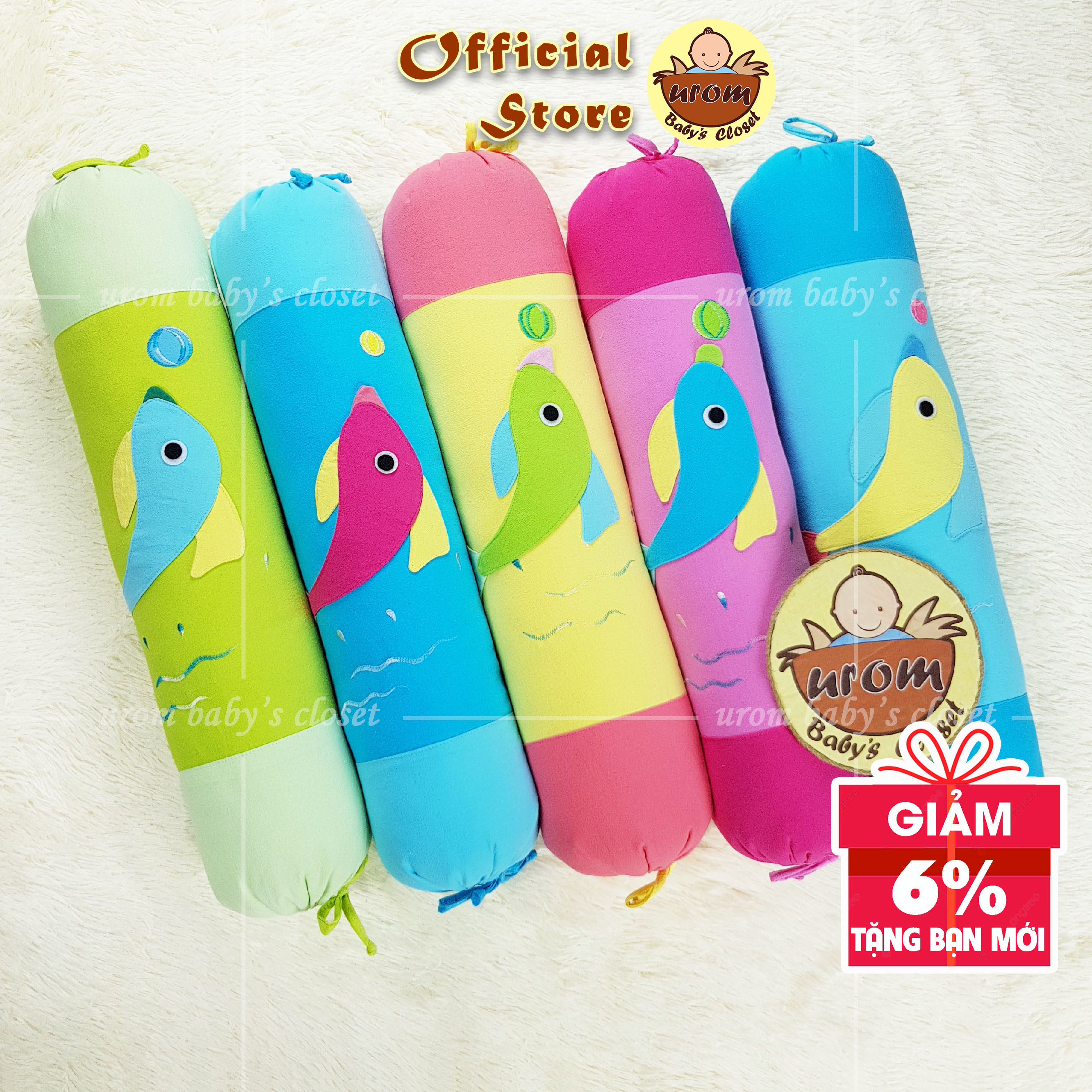 Gối ôm trẻ em Urom Baby 70cm êm ái vỏ Cotton Cara cho bé ngủ ngon