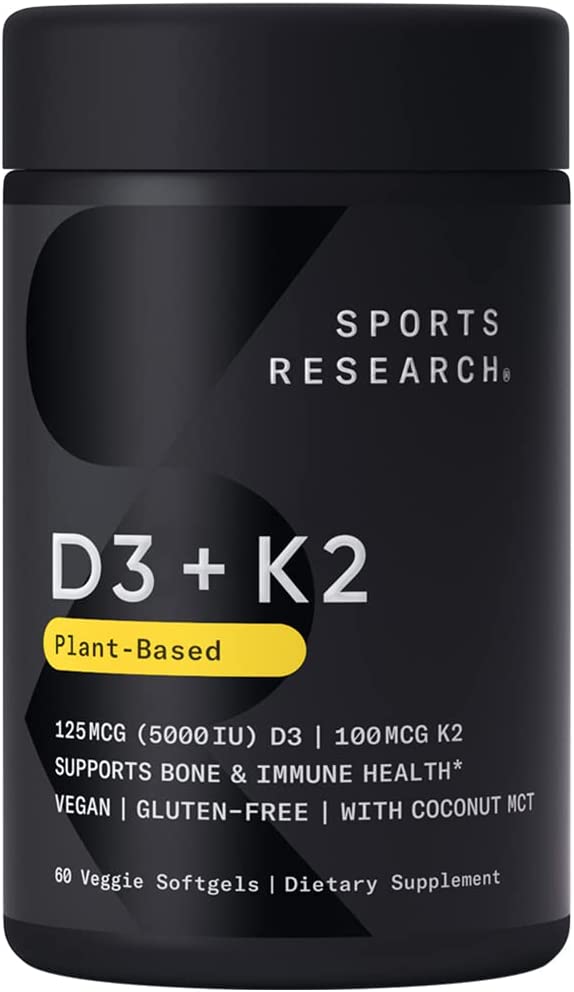 SR Viên nang bổ sung vitamin D3 K2 hỗ trợ xương khớp, tăng đề kháng Sports Research d3 5000IU + k2 100mcg 60 viên