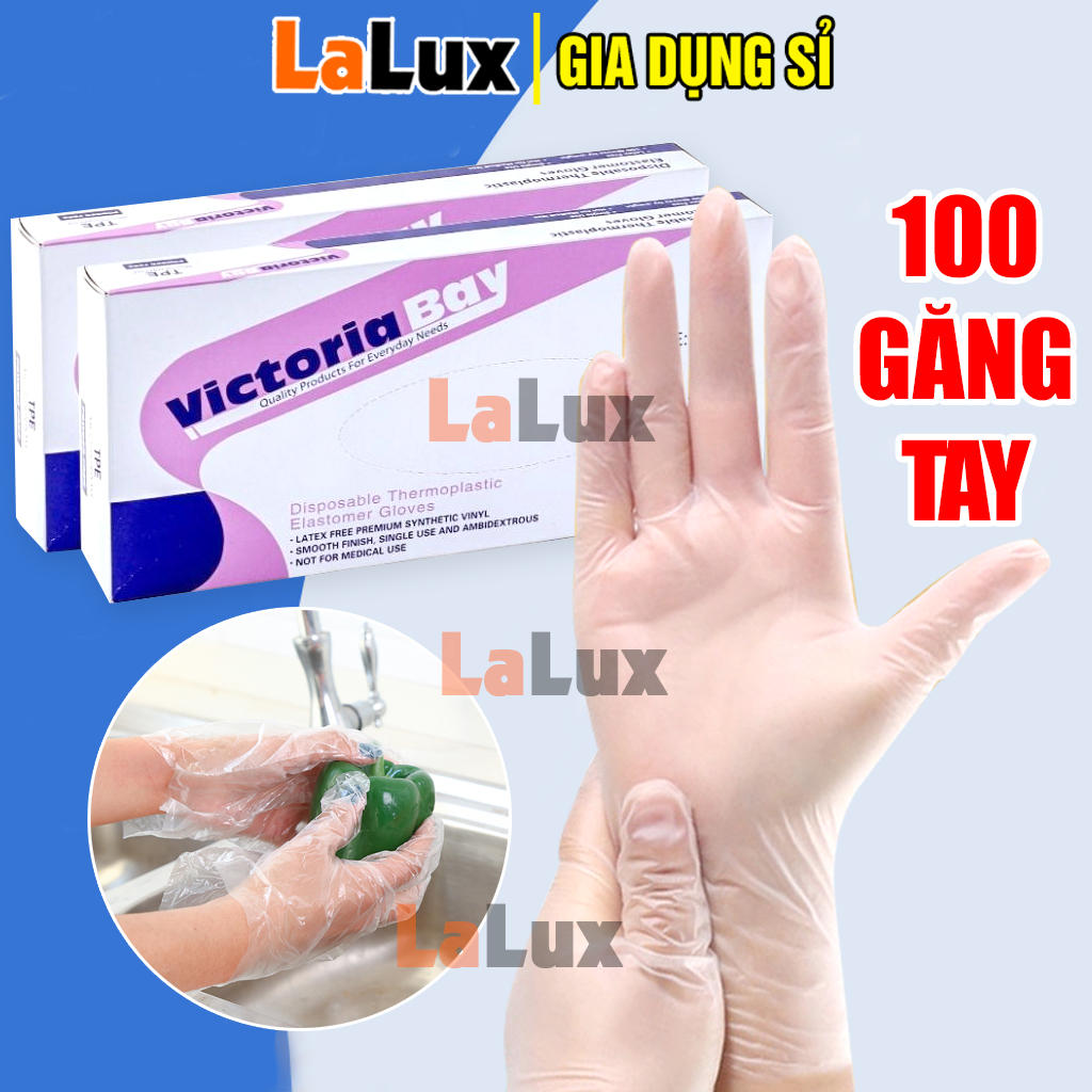 Bao tay nilong siêu dai tpe hộp 100 cái dùng 1 lần đủ size - găng tay nilong làm bếp , nấu ăn lalux