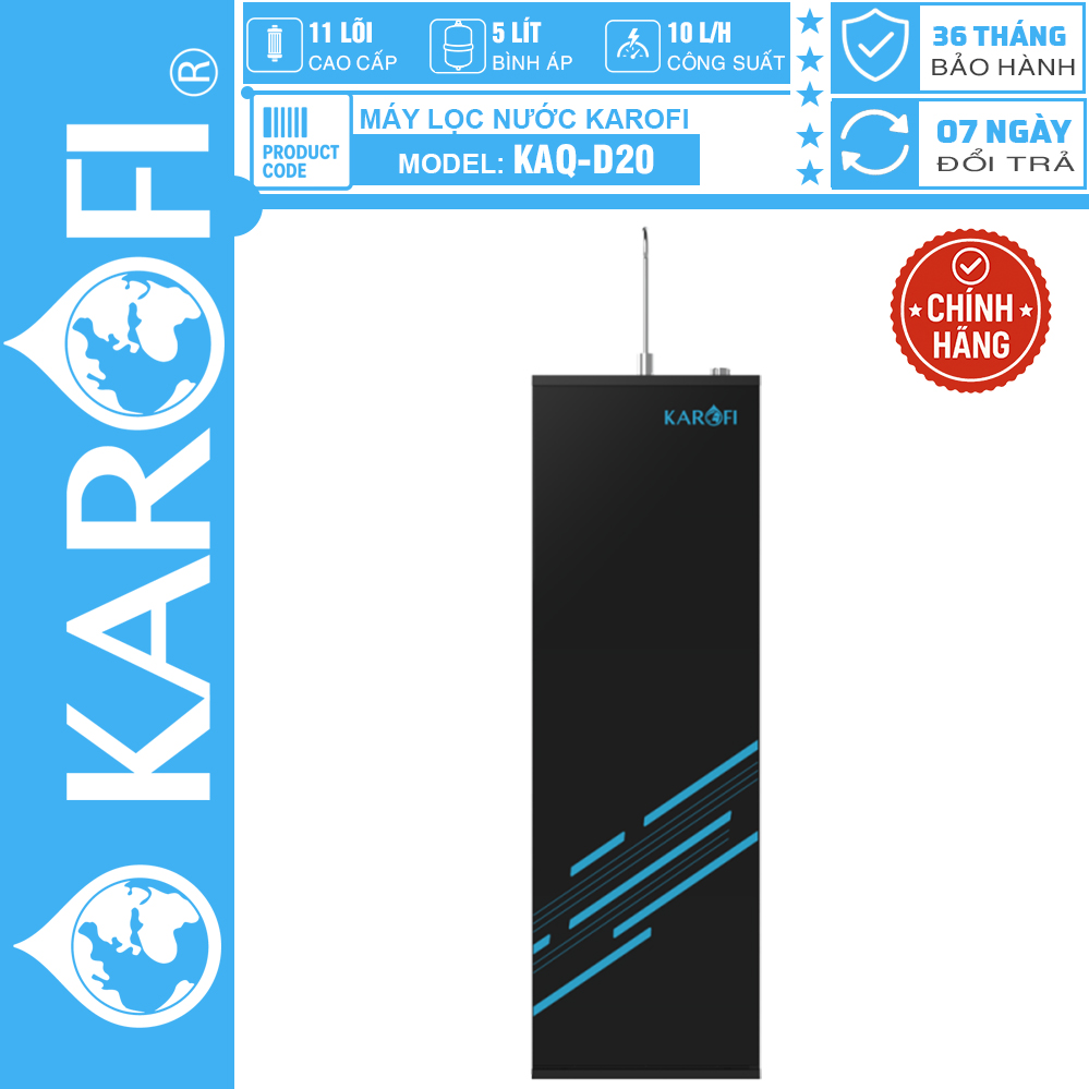 Máy lọc nước Karofi KAQ-D20, 11 Lõi, Mới 2025, BẢO HÀNH CHÍNH HÃNG 3 NĂM TẠI NHÀ