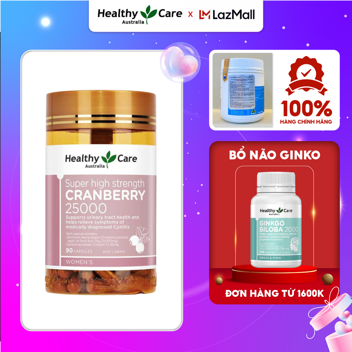 Healthy Care Super Cranberry 25000 90 Capsules - viên Uống Hỗ Trợ Đường Tiết Niệu Healthy Care Cranberry 25000mg 90 viên