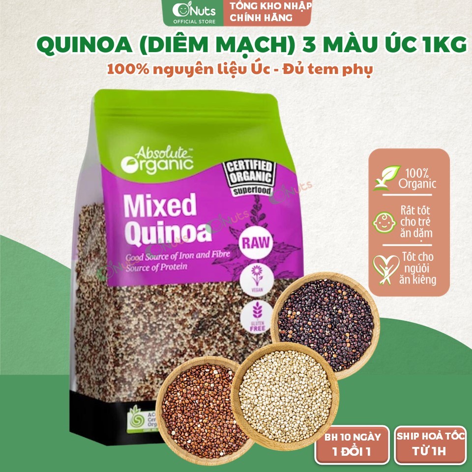 Hạt Diêm Mạch Mix 3 Màu Hữu Cơ Absolute Úc 400g – Quinoa hỗn hợp từ diêm mạch trắng, diêm mạch đỏ, diêm mạch đen