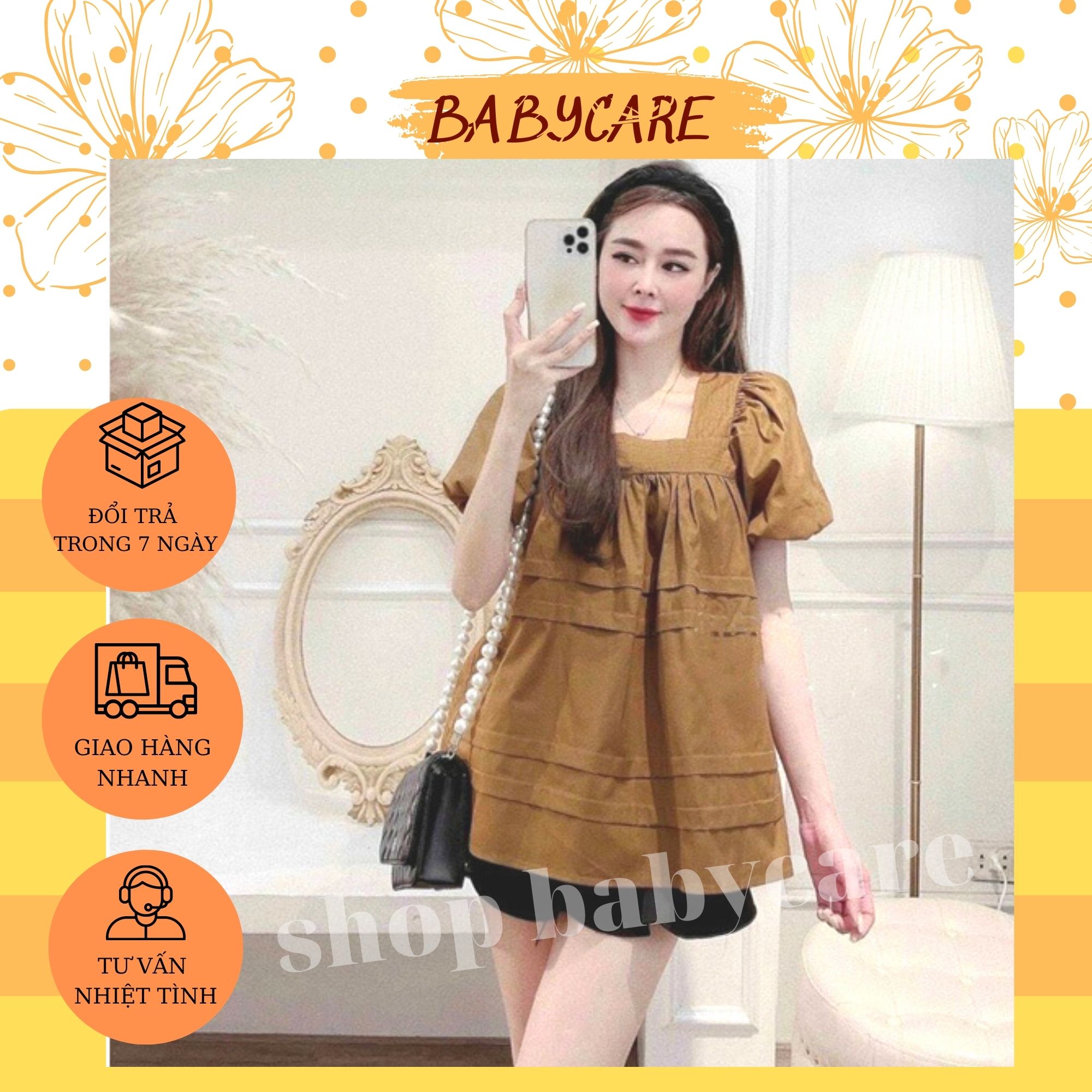 [MIỄN SHIP M51]ÁO BẦU BABYDOLL CỔ VUÔNG, ÁO CỘC BẦU MÙA HÈ THIẾT KẾ TRẺ TRUNG,SIÊU HÓT FREE SIZE 43-65KG