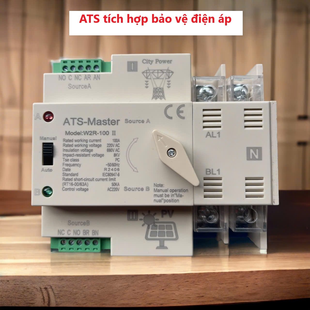Chuyển nguồn tự động ATS 2P 100A Master - Cầu dao đảo chiều tích hợp mạch bảo vệ điện áp