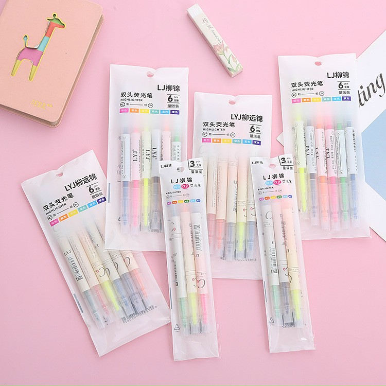 Set 6 bút dạ quang 2 đầu 6 màu