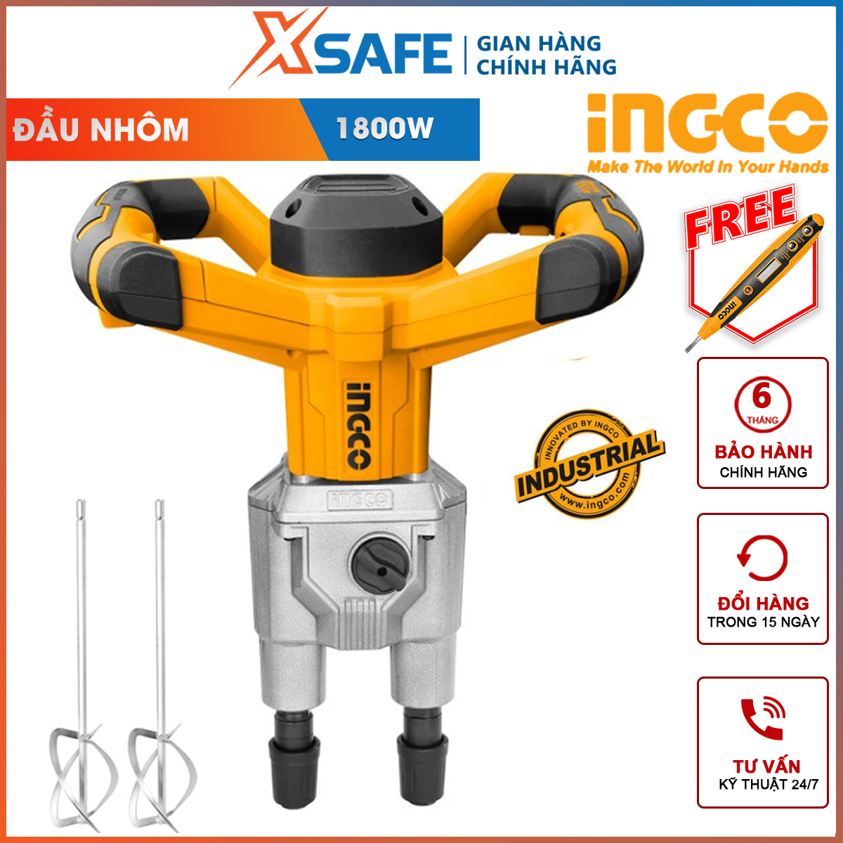 Máy trộn sơn ingco mx218008 | máy khuấy sơn 220-240v~50-60hz, tốc độ không tải 180-480rpm/250-650rpm, đầu nhôm, kèm 2 cần trộn sơn đảo, khuấy, trộn đánh sơn