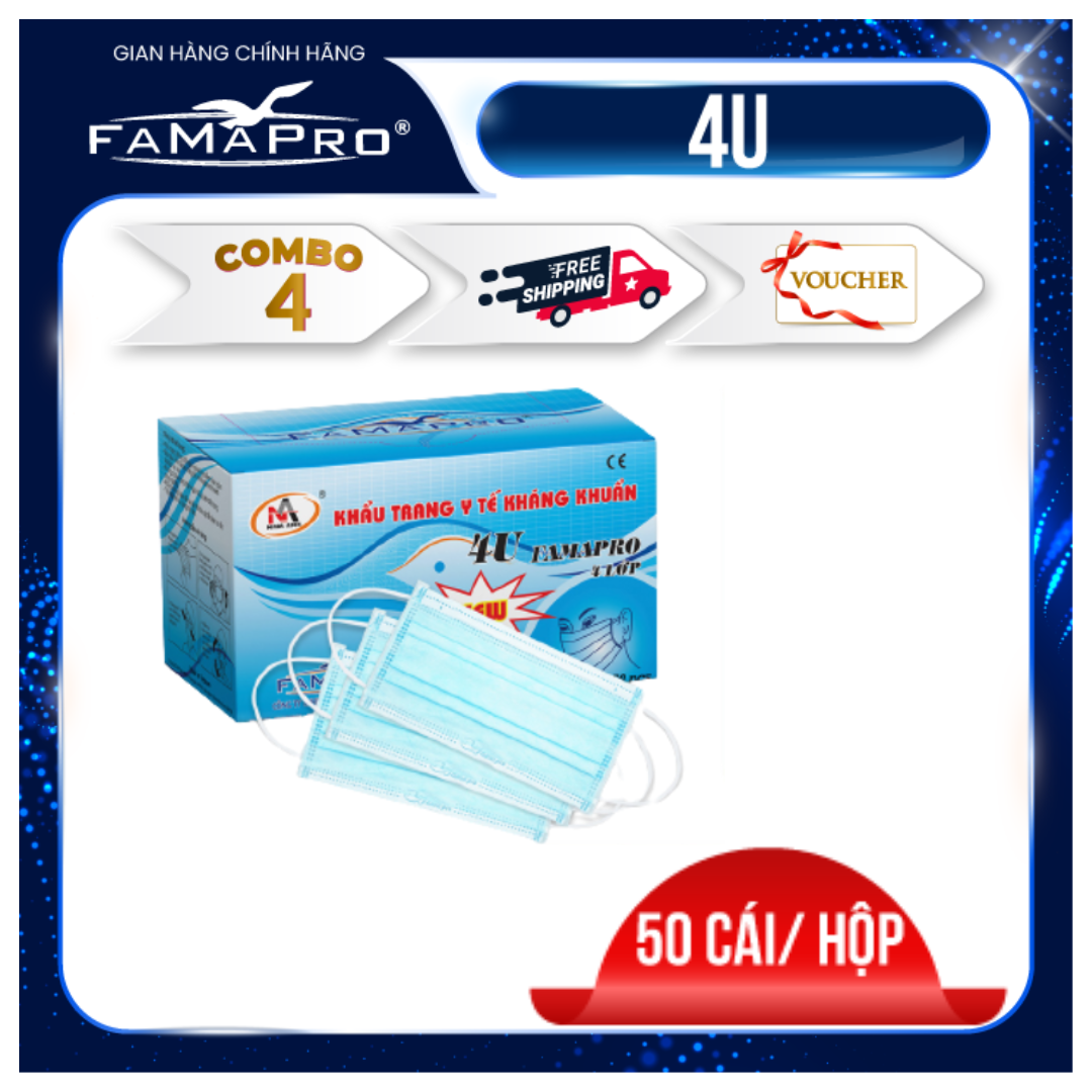 Combo 4 hộp khẩu trang y tế 4 lớp kháng khuẩn Famapro 4U (50 cái / Hộp)