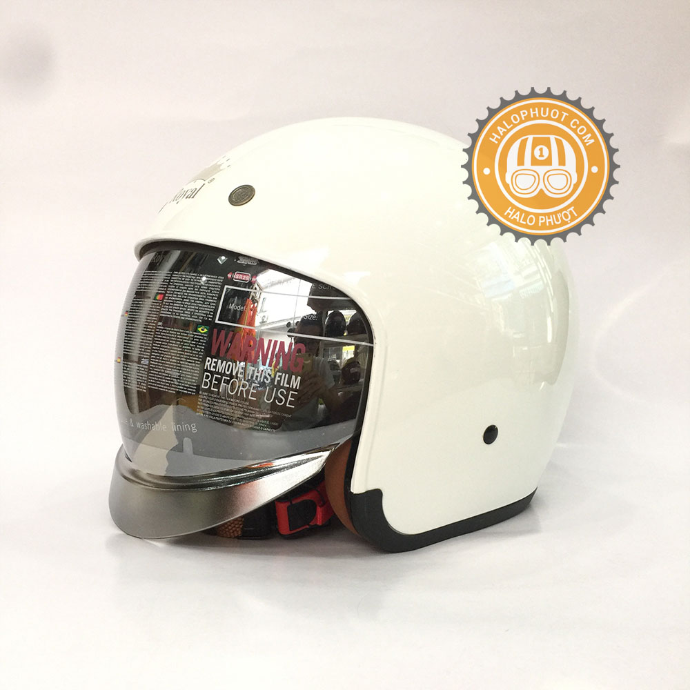 Nón Bảo hiểm 3/4 Kính âm Royal M139 Trắng (Kính gương) (Tặng balo rút) (Bảo hành trọn đời)