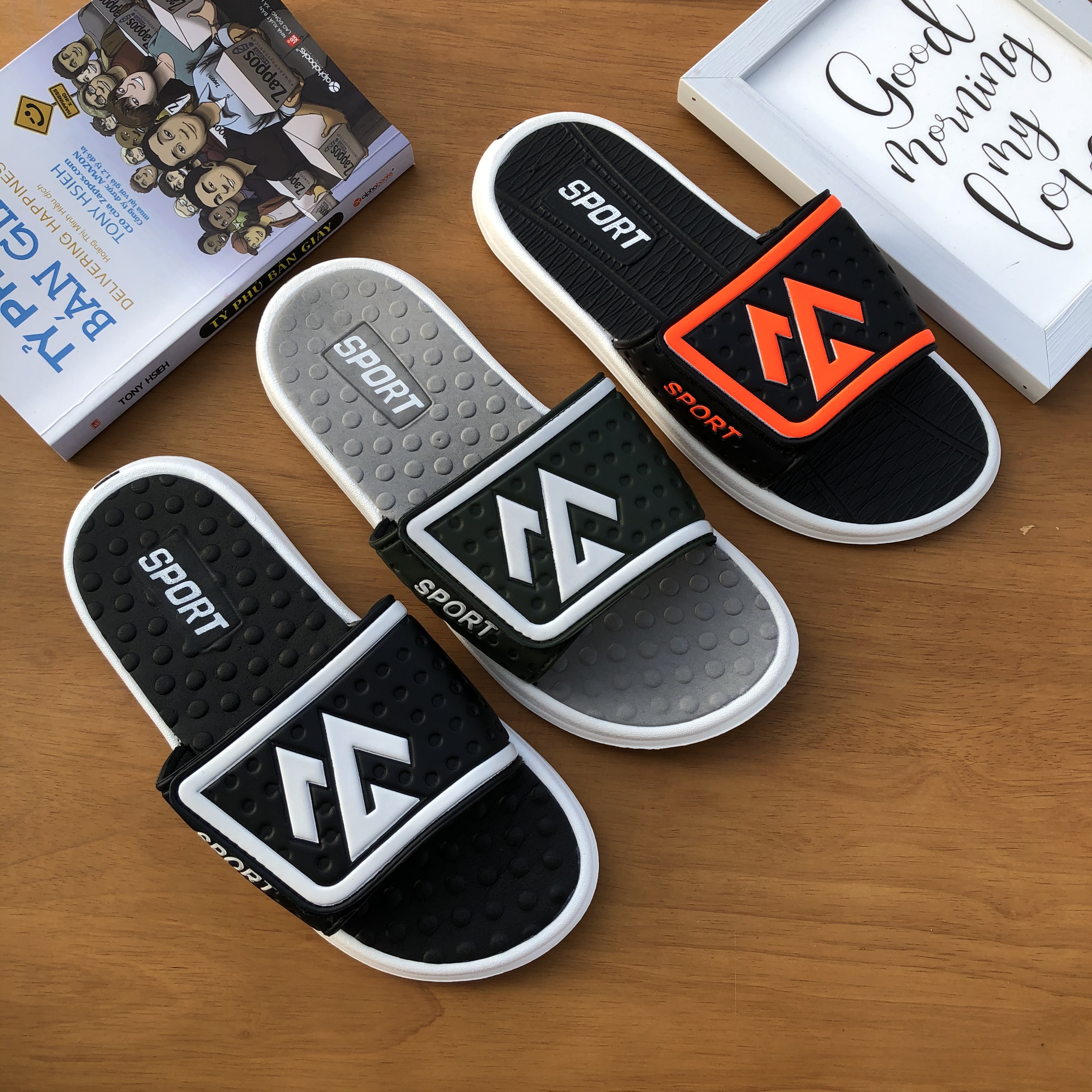 Dép bản thể thao quai ngang nam, mút thái êm mềm, quai ngang xé dán điều chỉnh kích thước