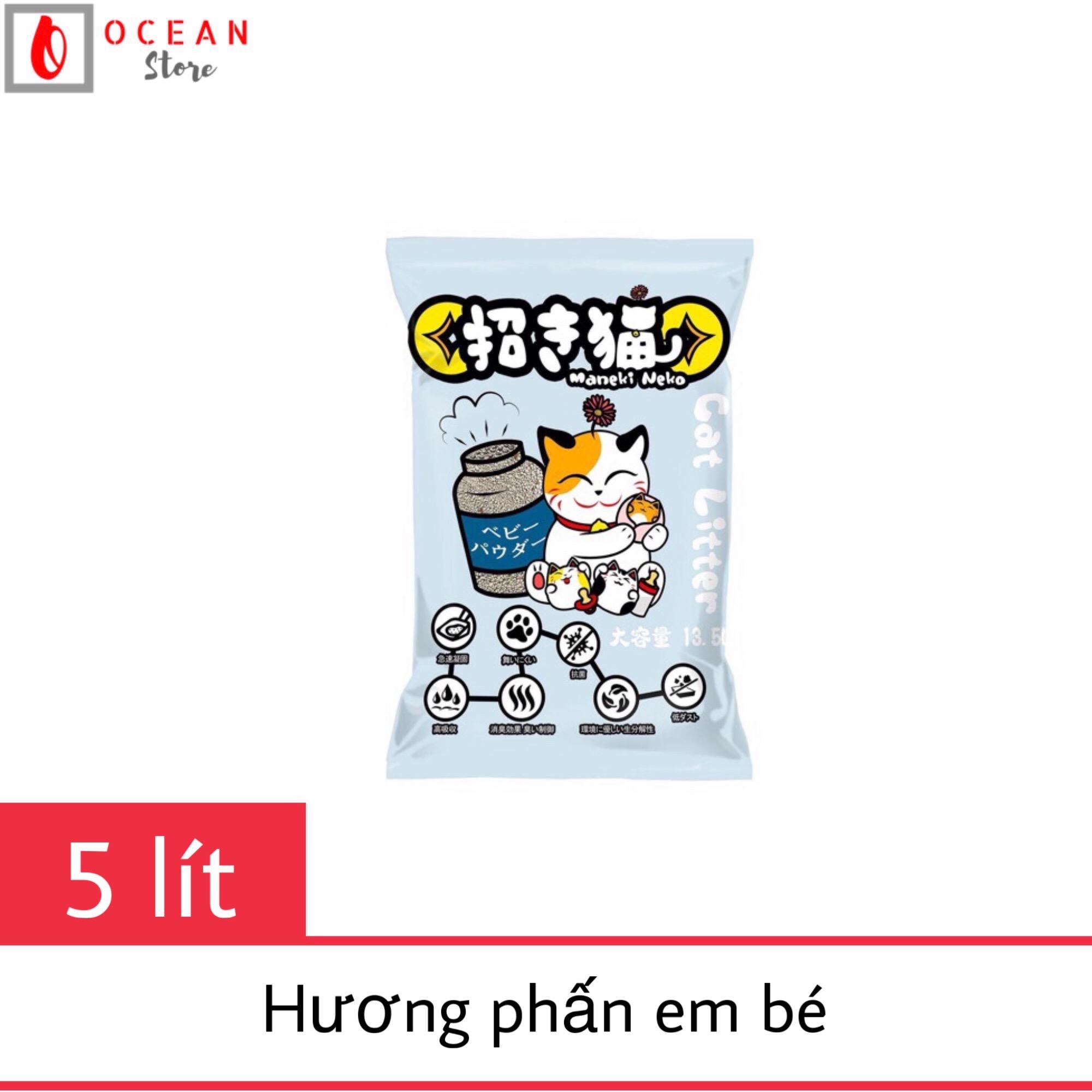 Cát đất sét vệ sinh cho mèo - Cát sệ sinh Litter túi 5 lít (Hương Phấn Em Bé)