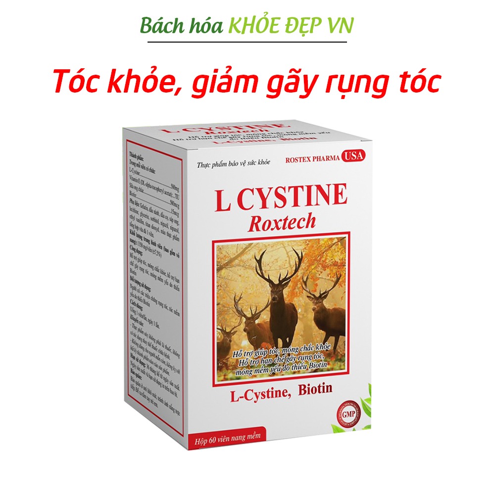 Viên uống L-Cystine, Biotin, sữa ong chúa giúp khỏe tóc, mọc tóc nhanh, giảm gãy rụng tóc - Hộp 60 viên dùng 2 tháng