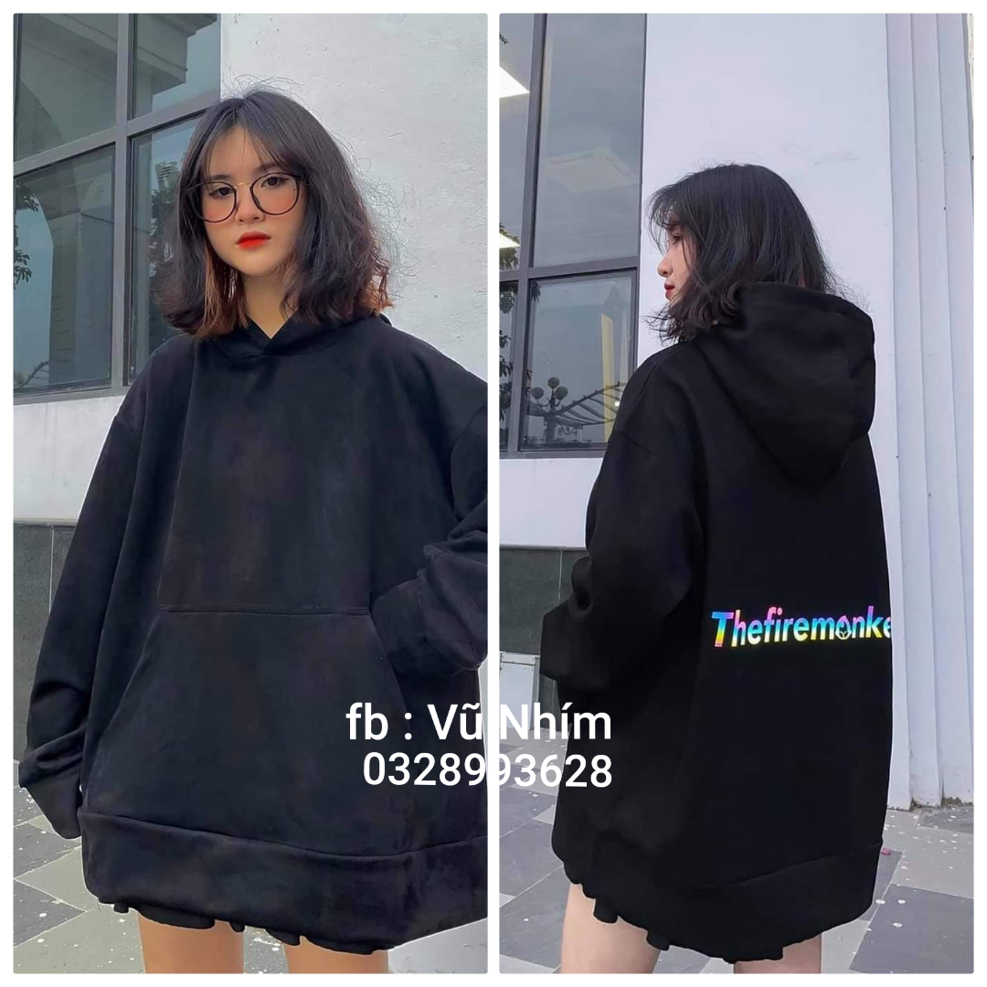 Áo nỉ hoodies in chữ phản quang the fire monkey