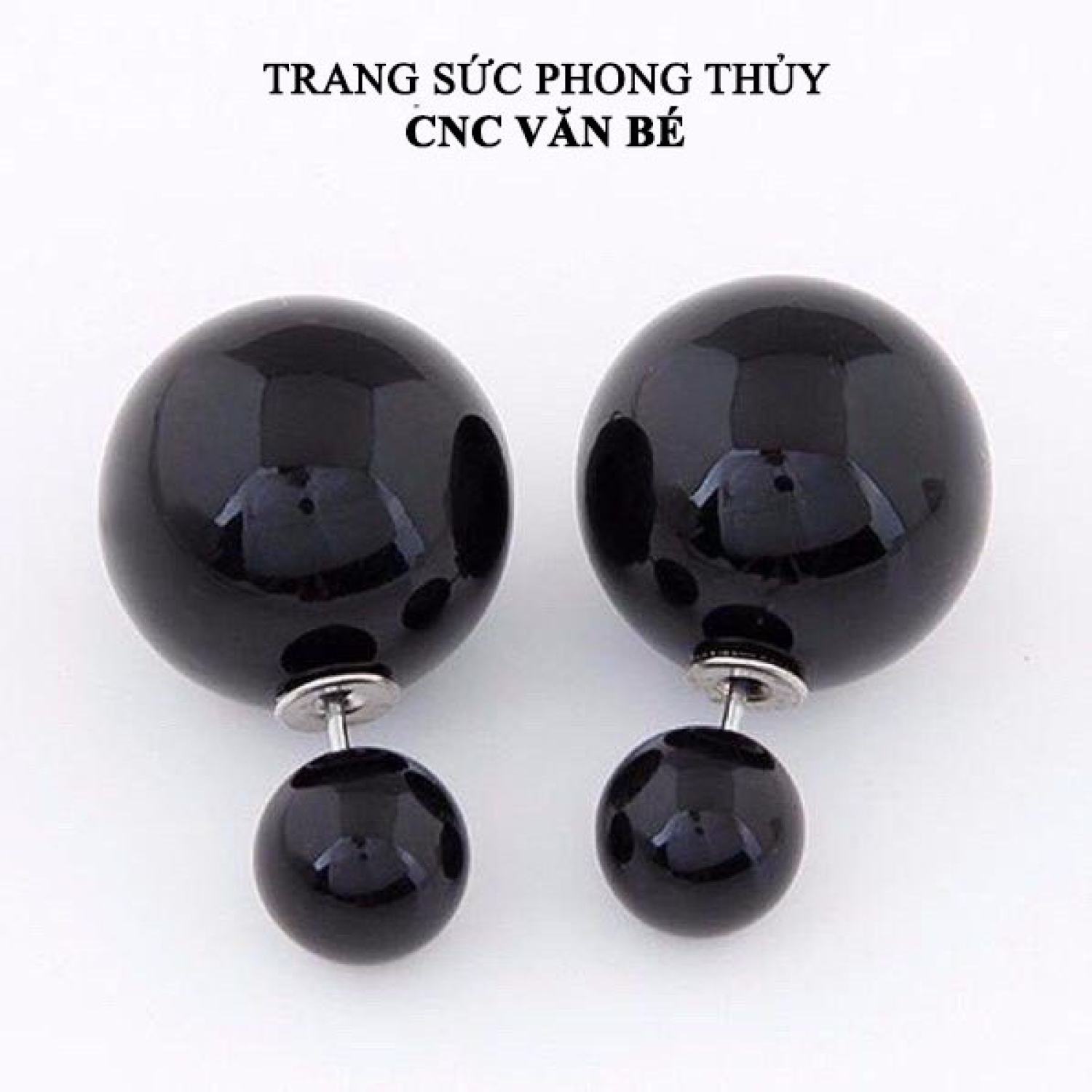Bông tai hạt tròn san hô đen - đỏ - xanh - vàng 18mm bọc chốt bạc 925 - hoa tai nữ hạt tròn cnc văn bé