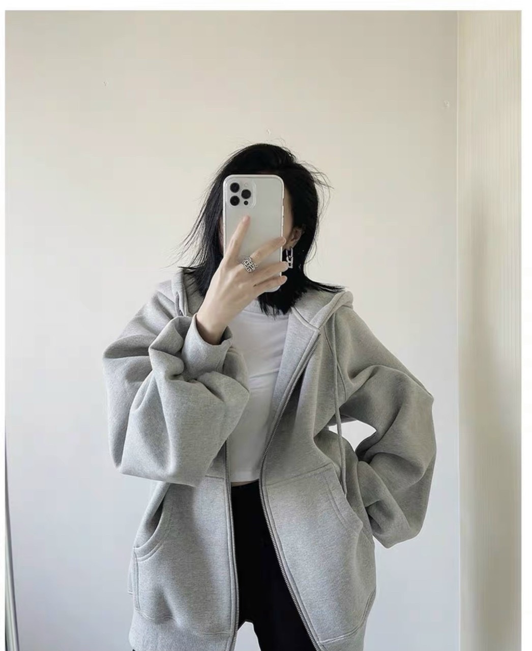 Áo khoác Hoodie nỉ Jacket dây kéo chất nỉ form rộng nữ tay phồng thời trang hot - U404