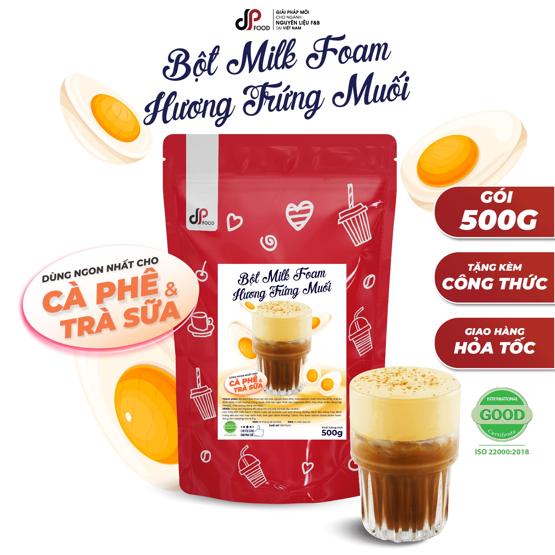 Bột milk foam trứng muối dp food - gói 500g - thơm béo đậm đà - làm topping rót lên trên cà phê trà sữa,...