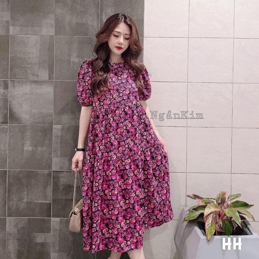 Đầm bầu hoa nhí V20 váy bầu đẹp chất mát họa tiết hoa lá chất liệu lụa tăm mềm mát có khóa sau phù hợp mặc công sở dáng dài qua gối full size S/M/L