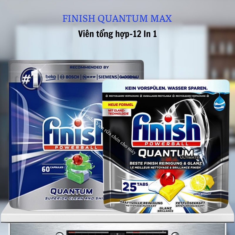 Viên rửa bát Finish Quantum Max Quantum Ultimate cao cấp chuyên dùng cho máy rửa chén bát, muối bóng vệ sinh finish dùng cho máy rửa bát chén