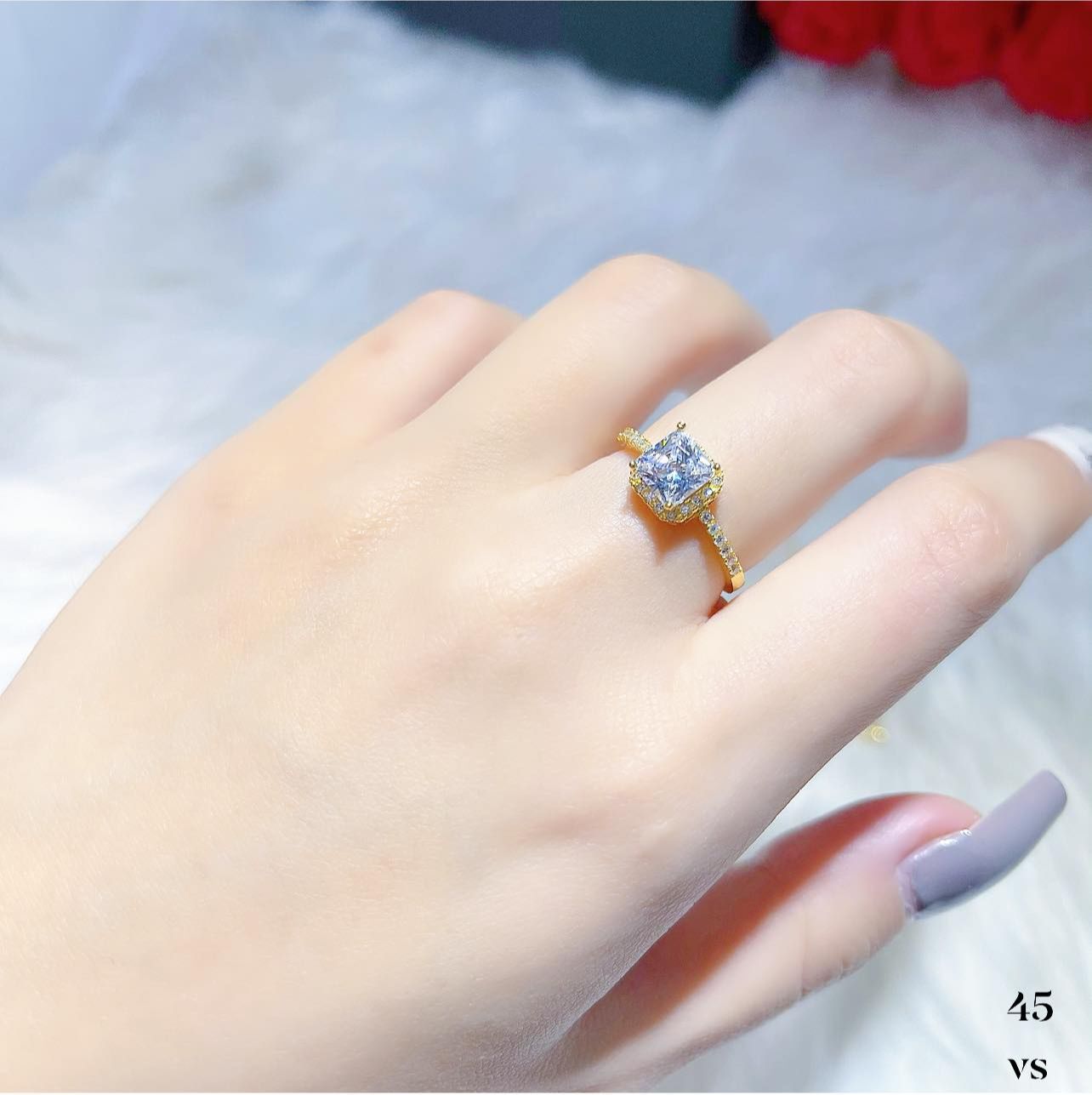 Nhẫn nữ/Dây chuyền/Bông tai mặt đá vuông xinh xắn VÀNG BẠC AN CHI cam kết vàng tây chuẩn bảo hành hoá đơn tiệm