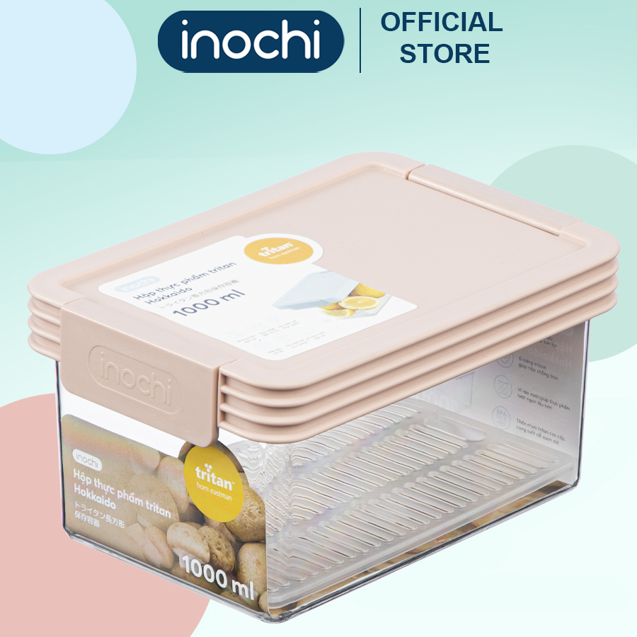 Hộp thực phẩm TRITAN chữ nhật Hokkaido 1000ml, hộp đựng đồ, đựng thực phẩm nhà bếp Inochi
