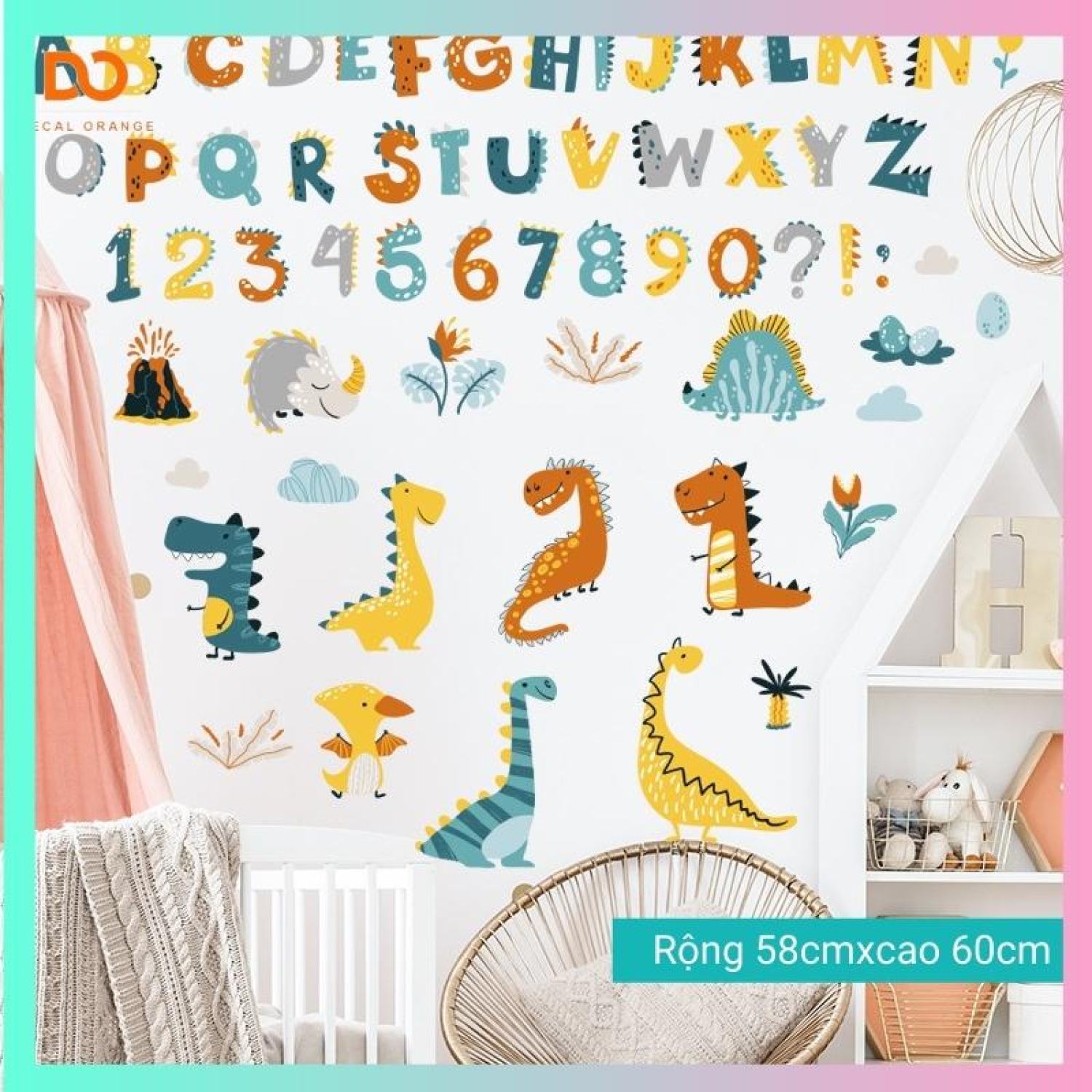 Decal dán tường cho bé, Tranh dán tường, chữ cái và số cho bé học