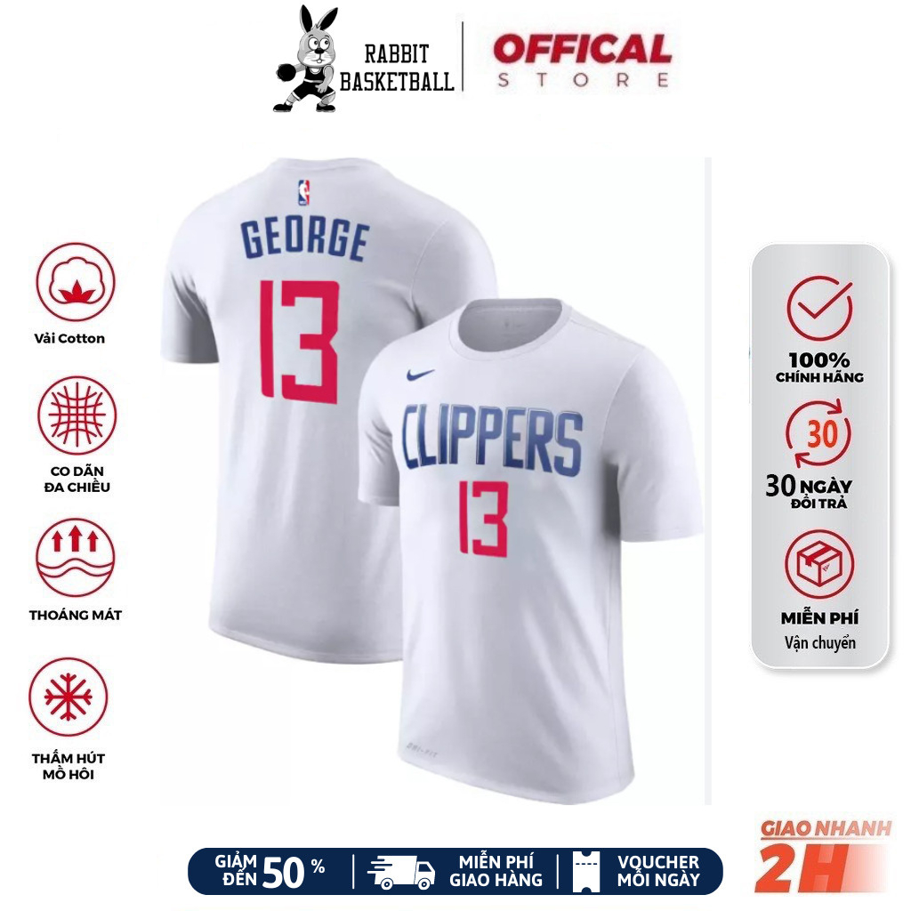 Áo thun nba - paul george - los angeles clippers màu trắng