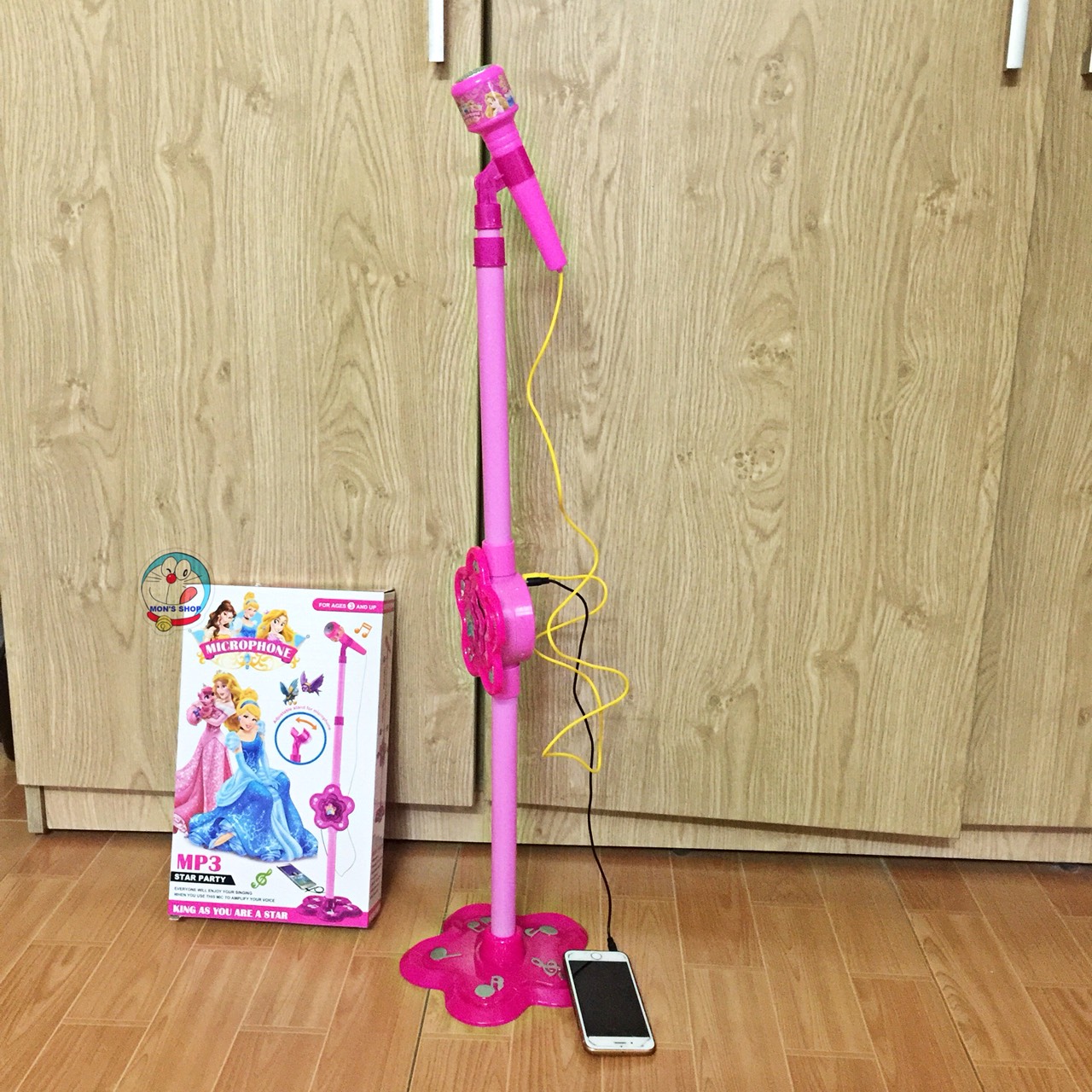 Micro kèm loa hát karaoke cho bé, dùng pin, kết nối MP3, cao 106 cm, màu hồng, phát triển năng khiếu âm nhạc cho bé
