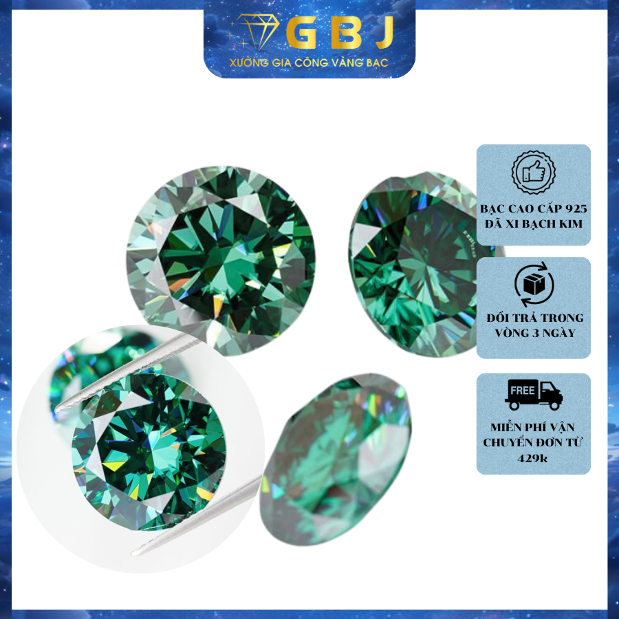 Đá Moissanite Kim Cương Nhân Tạo Xanh - Gia Bảo Jewelry