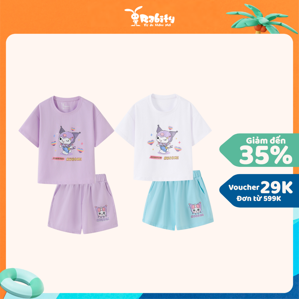  Bộ thun ngắn tay Kuromi bé gái Rabity bộ quần áo thun cotton mùa hè cho bé gái 960017 