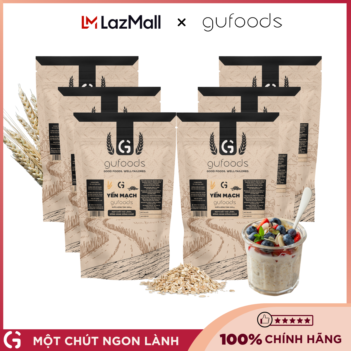 Combo of 6 Bags of Fresh Rolled Oats Gufoods - Rich in Fiber & Plant-Based Protein, Good for Health, Convenient Zip Bag, Healthy, Wellness, Gym Workout, Eat Clean