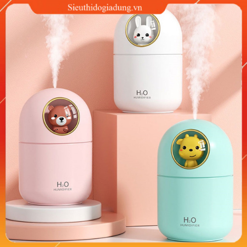 Máy phun sương tạo độ ẩm không khí khuếch tán tinh dầu, Hình thú dễ thương thiết kế nhỏ gọn, Có đèn led ban đêm