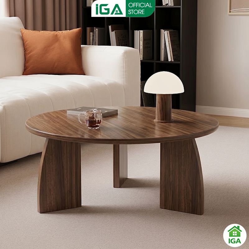 IGA Bàn Trà Tròn Phòng Khách Hiện Đại Gỗ MDF Phủ Melamine Chống Trầy Chân Chữ Thập 70x42cm - GP430