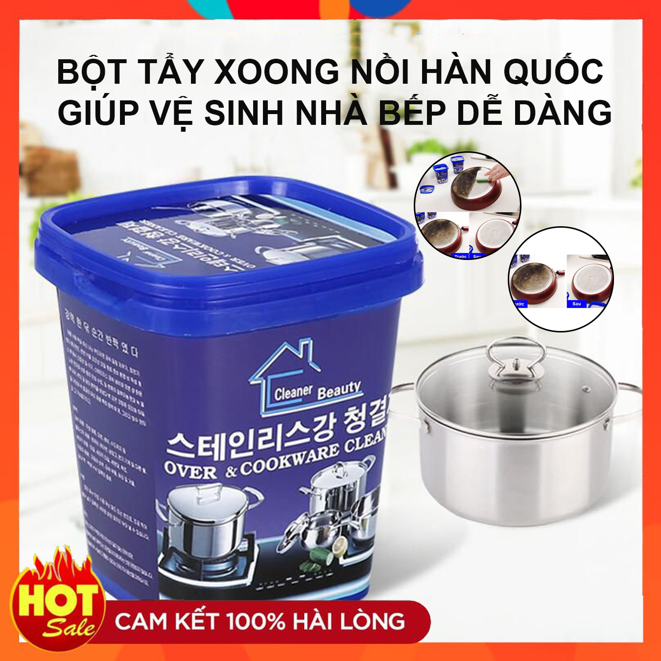 [ĐÁNH LÀ SẠCH] 2 hộp bột tẩy rửa xoong nồi hàn quốc, vệ sinh nhà bếp đa năng sạch sẽ - trọng lượng 500g 1 Hộp - Vegair Shop