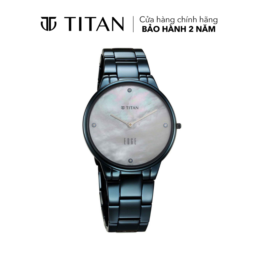 Đồng hồ nữ TITAN Edge Metal Ladies Allure dây thép không gỉ, mặt 34.5MM, dây màu xanh dương, 2734QM01