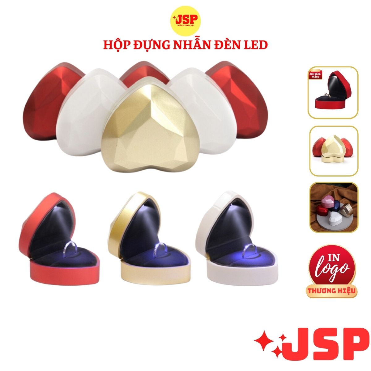 Freeship_Flash Sale_Hộp đựng nhẫn có đèn Trái tim LED hộp đựng nhẫn cưới hộp đựng dây chuyền nhẫn cầu hôn cao cấp JSP