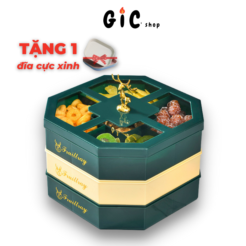Khay Đựng Bánh Kẹo Tết 3 Tầng Hình Bát Giác Khay Mứt 5 Ngăn Cao Cấp GiCshop