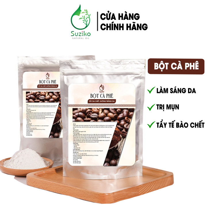 Bột mặt nạ cà phê nguyên chất dưỡng trắng da - bột đắp mặt giúp tẩy da chết suziko handmade