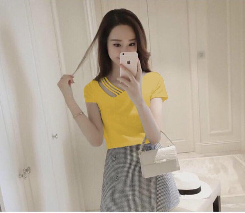 Áo lụa cổ kiểu đan dây tay ngắn cực xinh TTKX0273