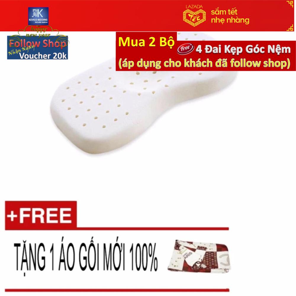 (FreeShip MAX) Gối Nằm Liên Á, Dành Cho Trẻ Sơ Sinh, Gối Cao Su Non Mềm Mại (Kem)