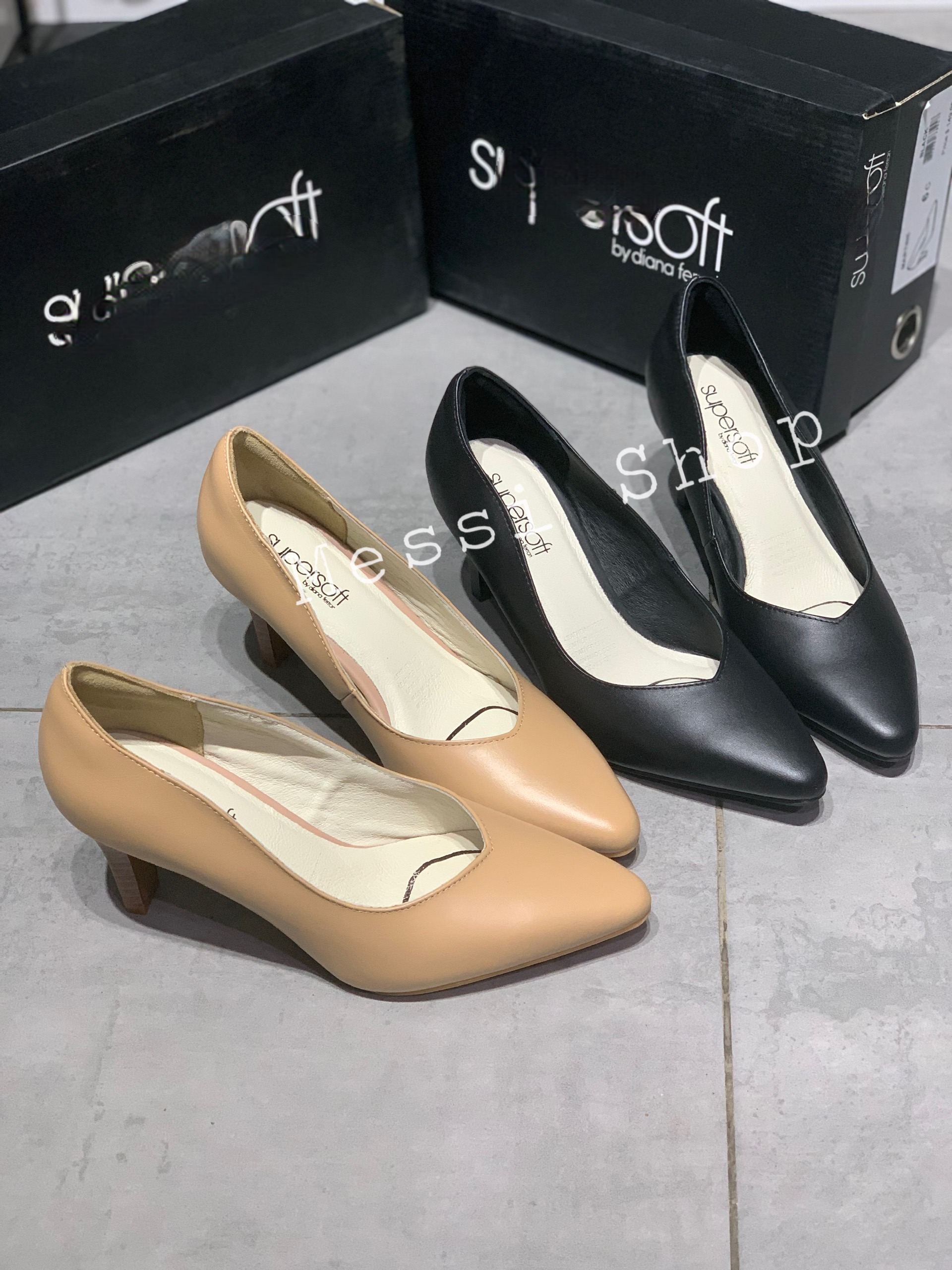 Giày công sở Supersoft 7cm bít khoét tim da thật