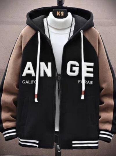 ÁO KHOÁC NỈ NAM CÓ MŨ TO TRÙM ĐẦU LOGO THÊU DÂY BẢN TO ANGER THỜI TRANG CÁ TÍNH